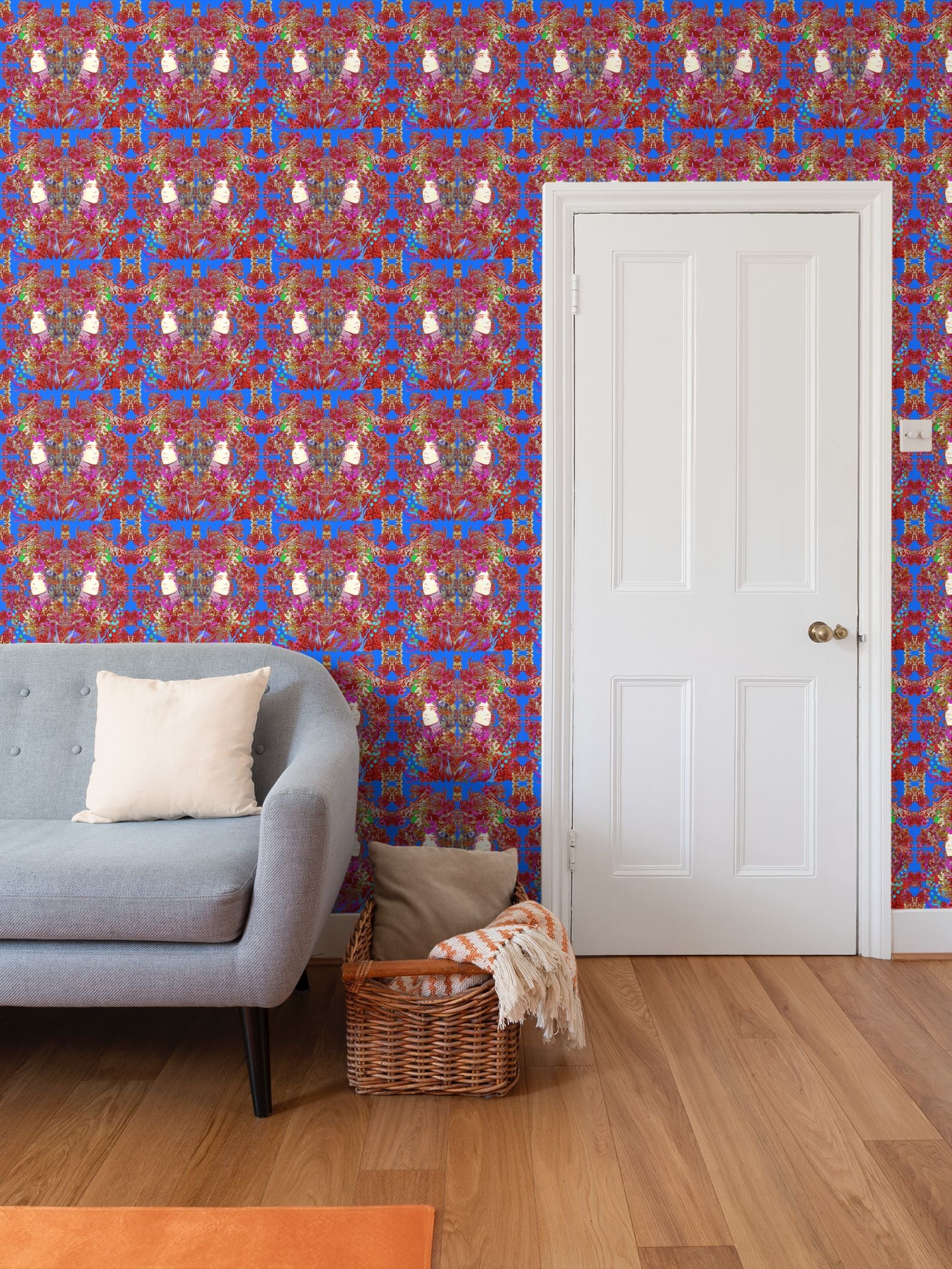 Repeat Pattern Wallpaper. Emelia Bloom Blue