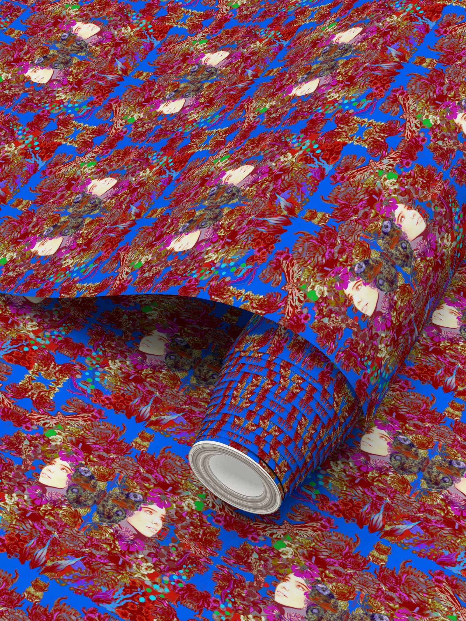 Repeat Pattern Wallpaper. Emelia Bloom Blue