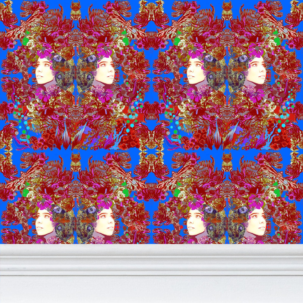 Repeat Pattern Wallpaper. Emelia Bloom Blue
