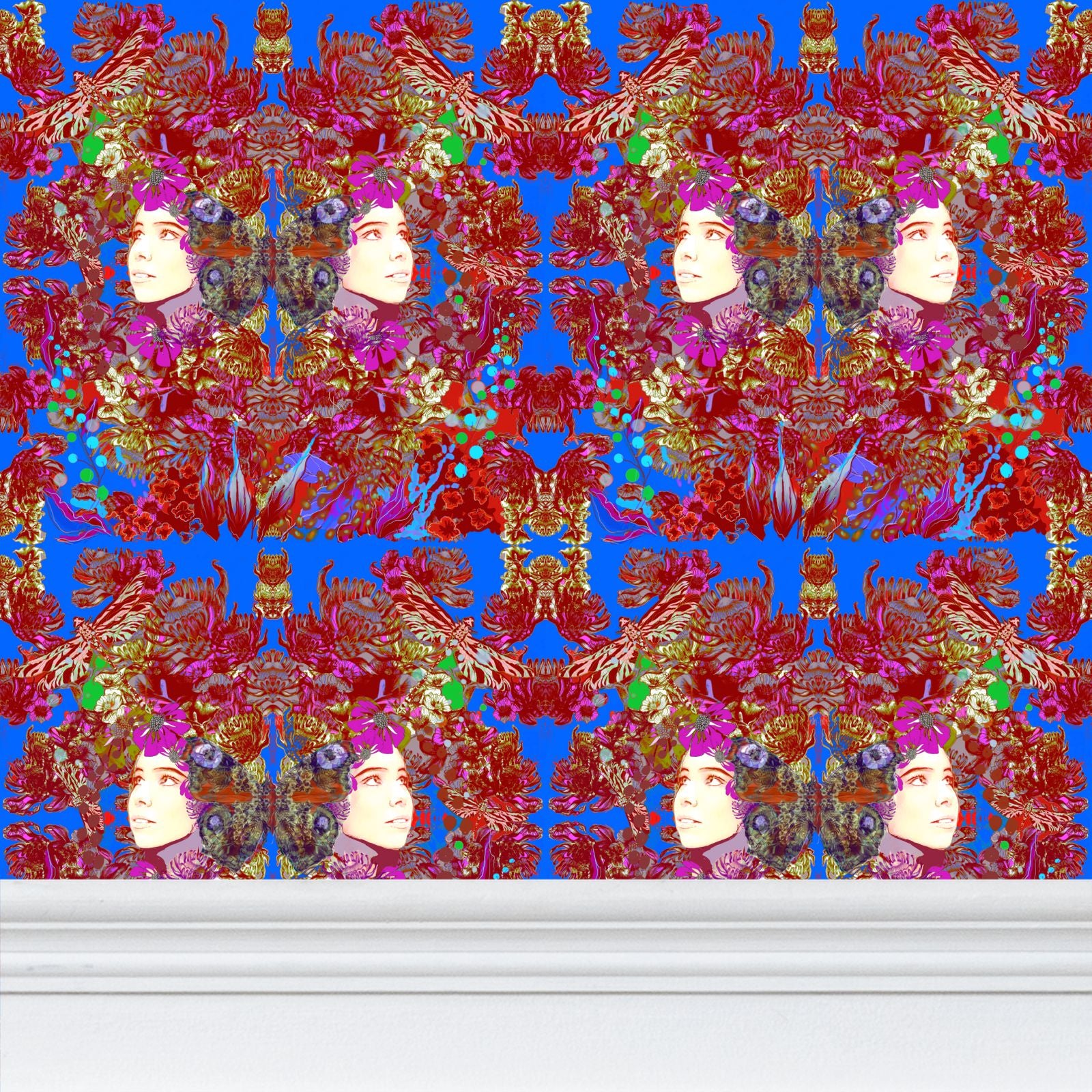Repeat Pattern Wallpaper. Emelia Bloom Blue
