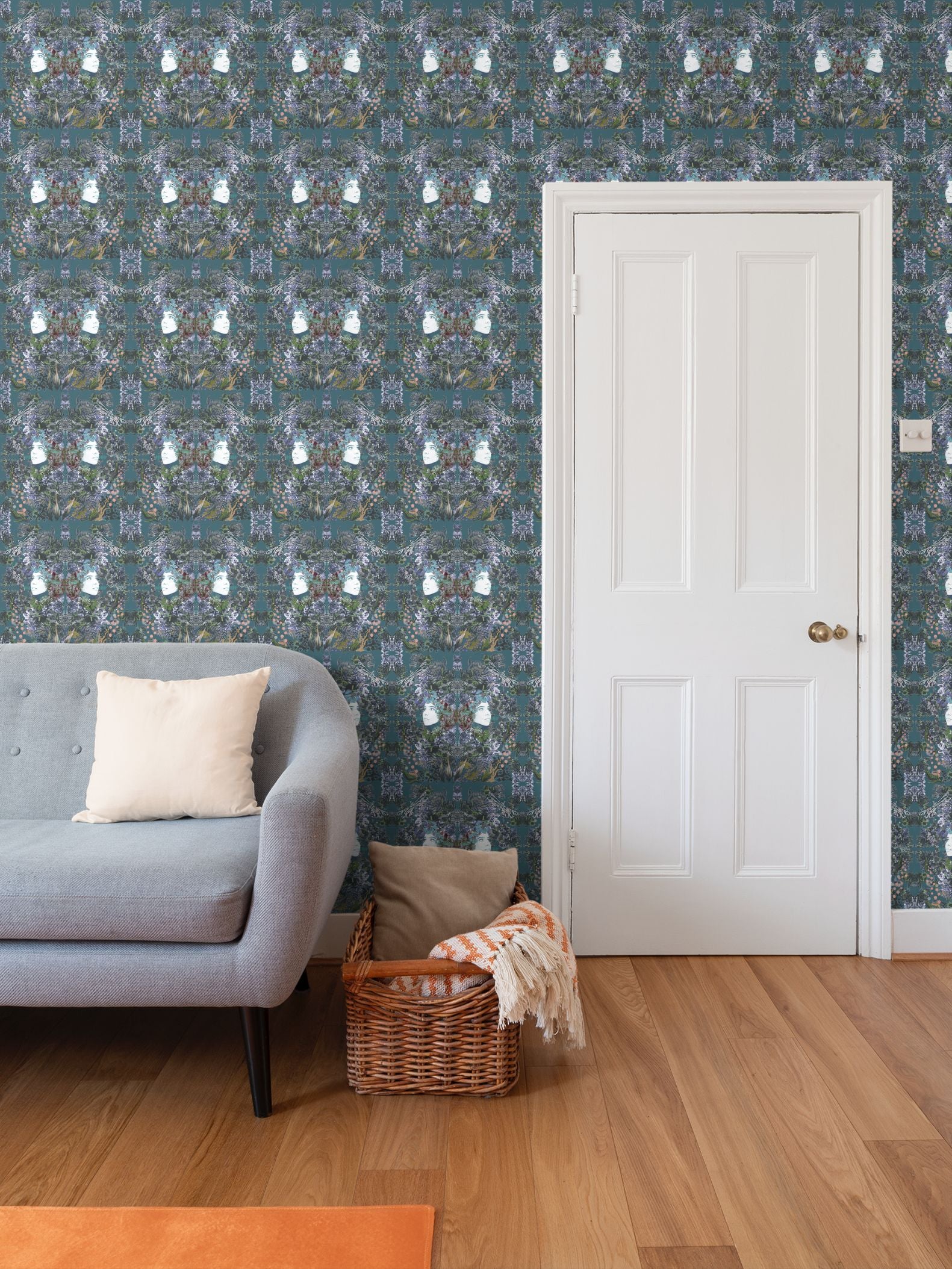 Repeat Pattern Wallpaper. Emelia Bloom Teal