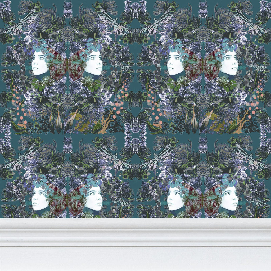Repeat Pattern Wallpaper. Emelia Bloom Teal