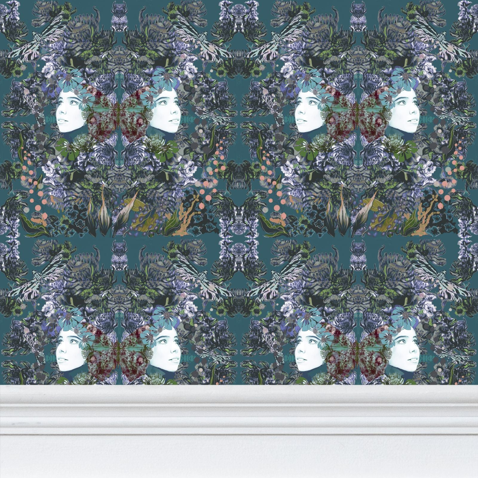 Repeat Pattern Wallpaper. Emelia Bloom Teal
