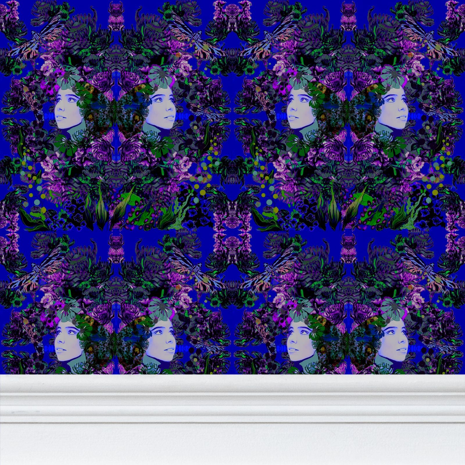 Repeat Pattern Wallpaper. Emelia Bloom Sapphire