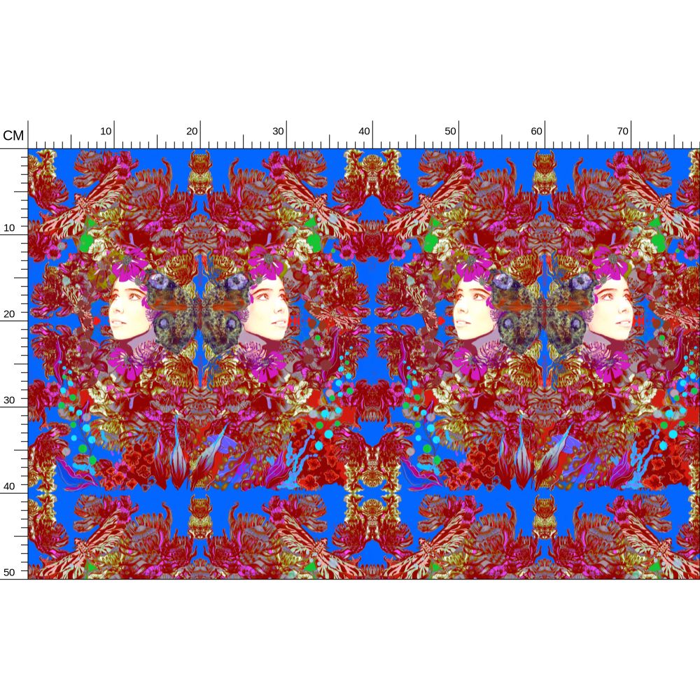 Repeat Pattern Fabric.  Emelia Bloom Blue