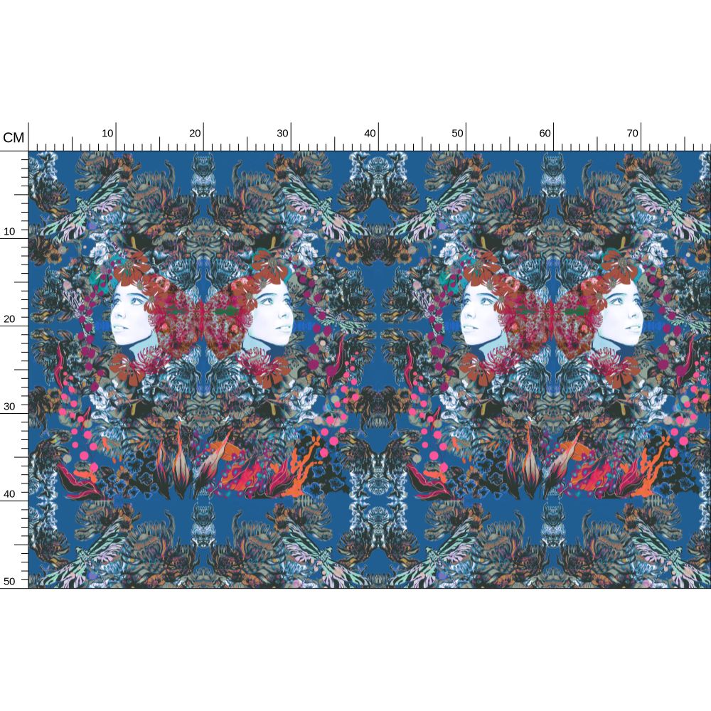 Repeat Pattern Fabric   Emelia Bloom Royal
