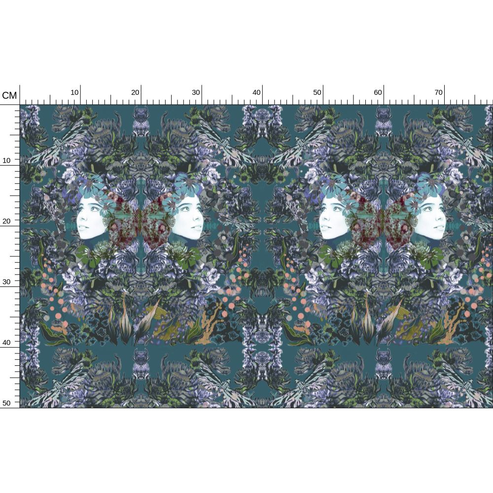 Repeat Pattern Fabric     Emelia  Bloom Teal