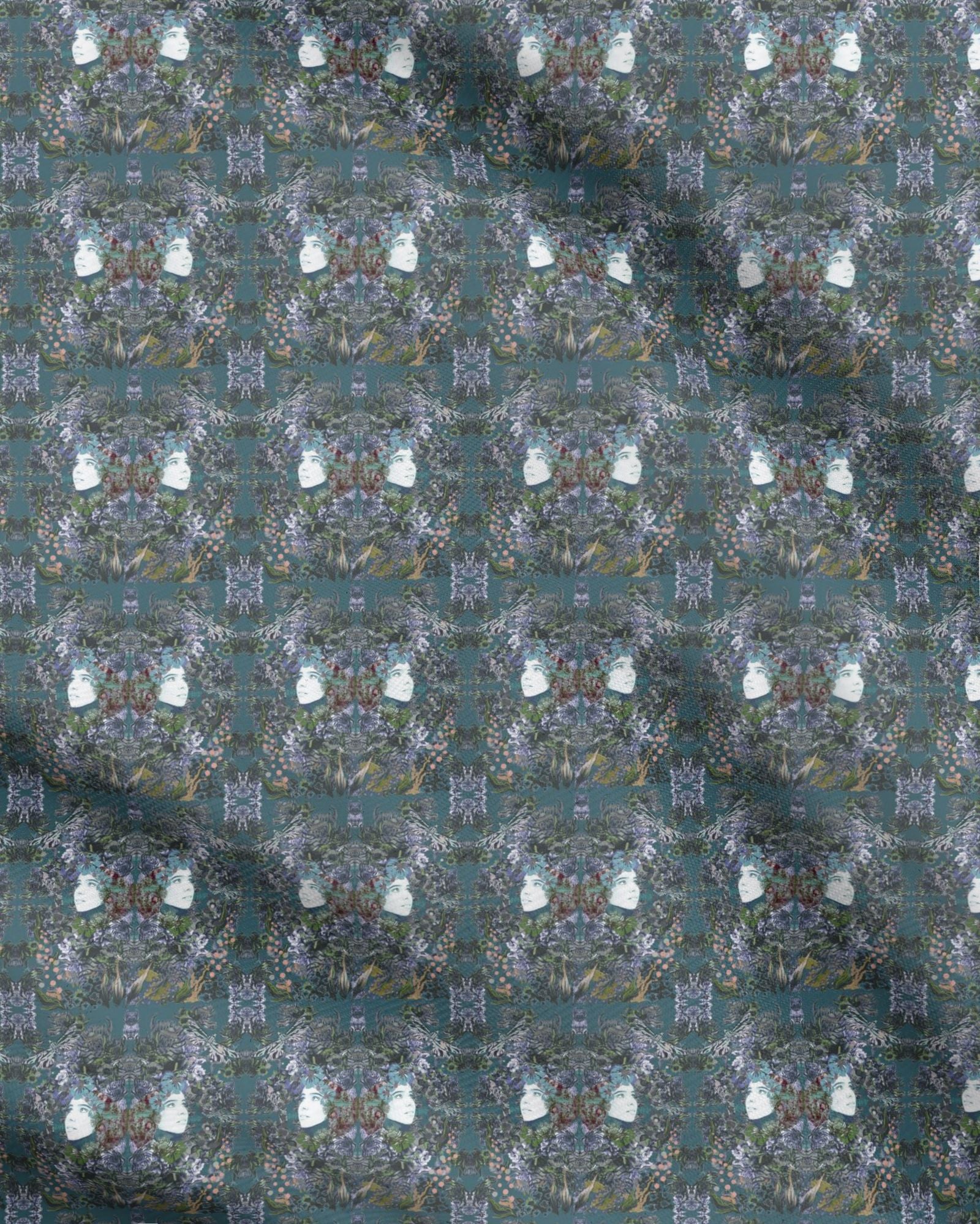 Repeat Pattern Fabric     Emelia  Bloom Teal